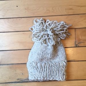 Handmade knit wool pom pom hat